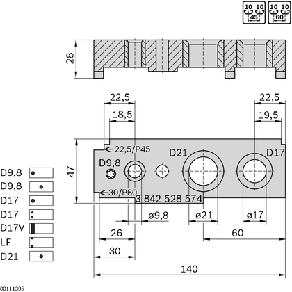 Gabarit de perçage Ø9.8 Ø17 Ø21 R10 45-60