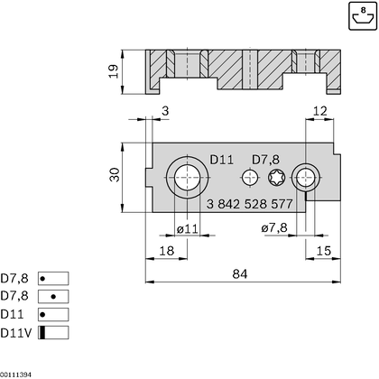 Gabarit de perçage Ø7.8 Ø11 R8