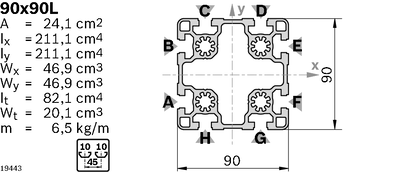 Profilé Aluminium 90x90L