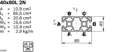 Profilé Aluminium 40x80L 2N